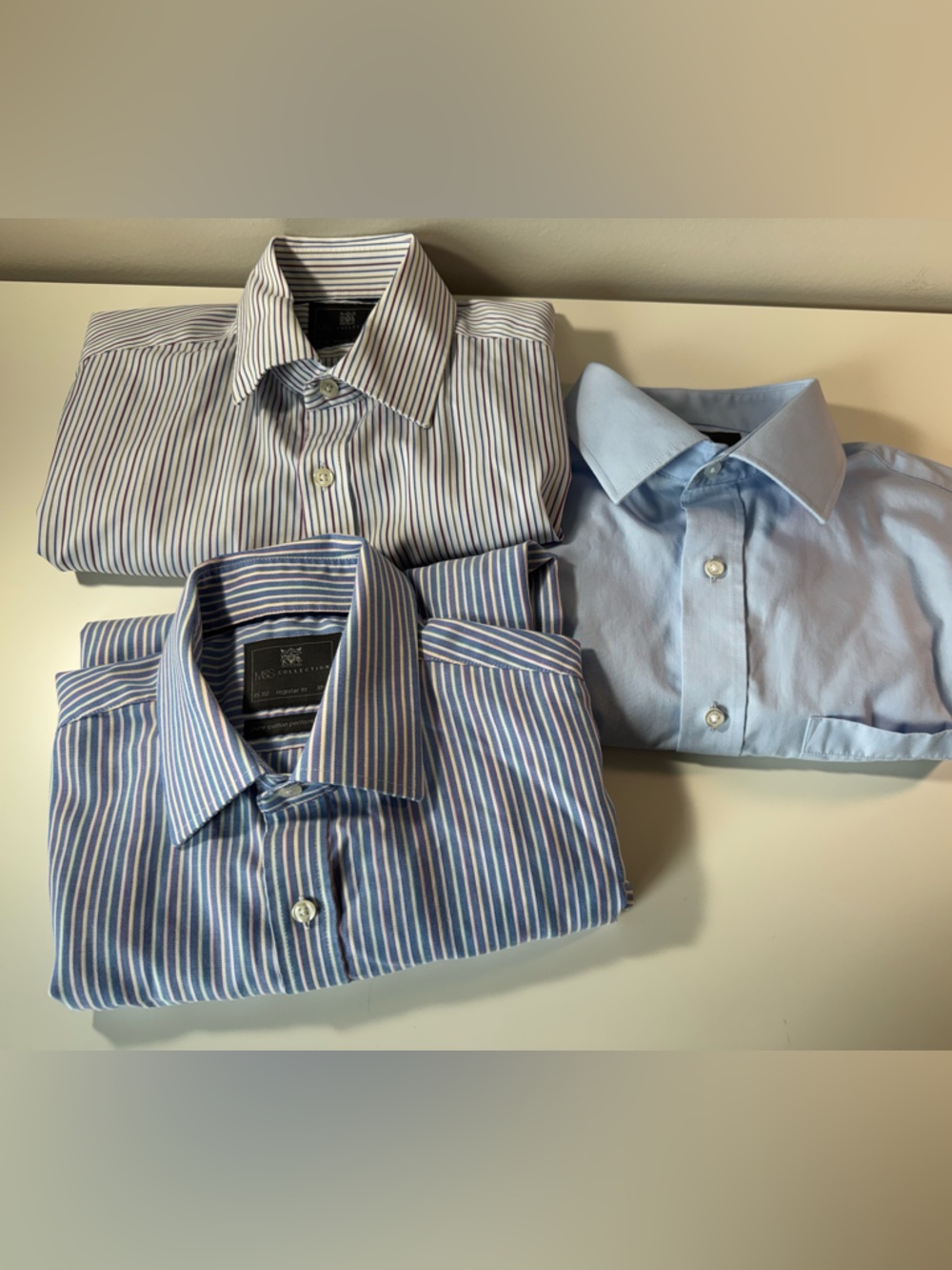 Marks & Spencer Light Blue, Blue Striped Men's Dress Shirt Set bundlebutton down
